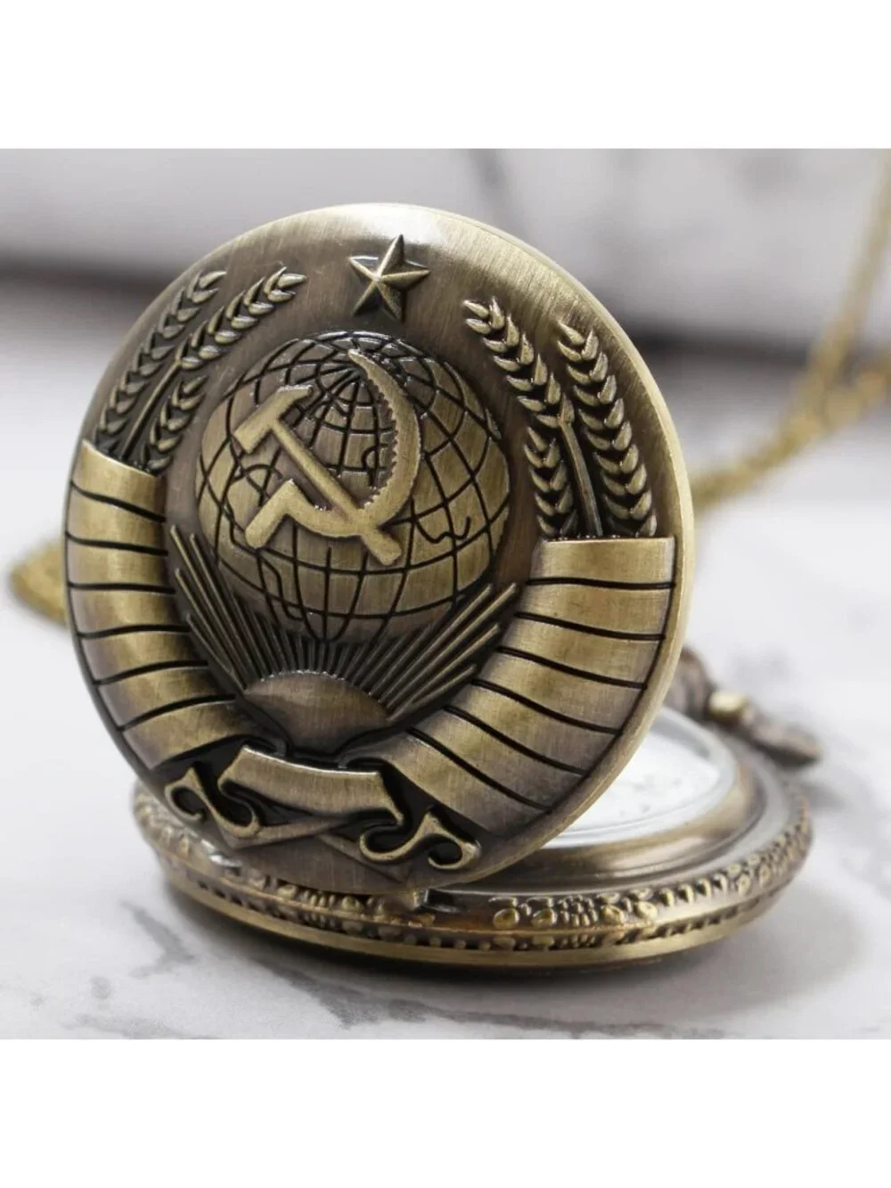 Men's Brown Analog Quartz Arabic Numerals Shape Pendant Necklace Pocket Watch